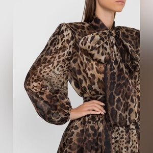 DOLCE & GABBANA bow Leopard-print Silk-blend Organza Mini Dress